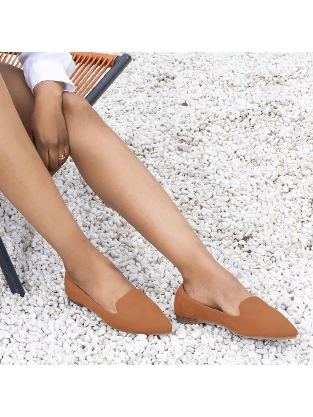Women's Tan Suede Comfortable Pointed Toe Memory Foam Casual Slip On Flat Shoes